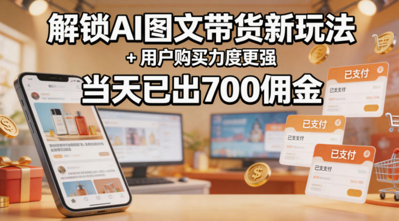 解锁ai图文带货新玩法+用户购买力度更强，当天已出700佣金，详细拆解-AI学习库