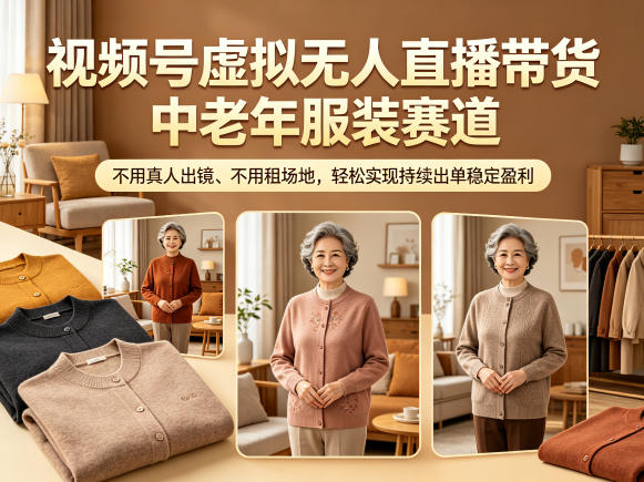 视频号虚拟无人直播带货中老年服装赛道，不用真人出镜、不用租场地，轻松实现持续出单稳定盈利-AI学习库