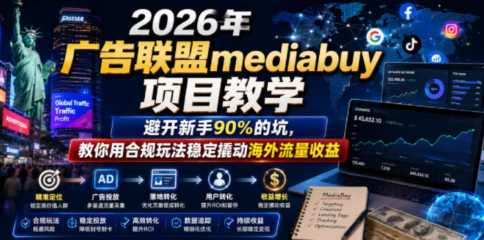2026年老董賺美刀广告联盟mediabuy项目教学，避开新手90%的坑，教你用合规玩法稳定撬动海外流量收益-AI学习库