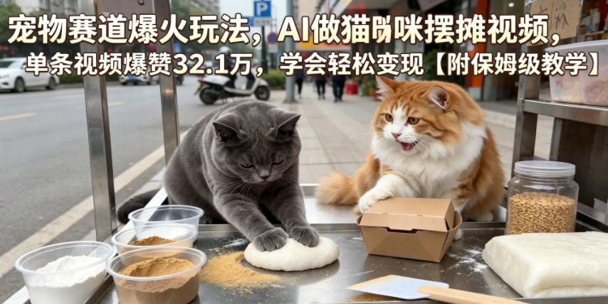 宠物赛道爆火玩法，AI做猫咪摆摊视频，单条视频爆赞32.1万，学会轻松变现【附保姆级教学】-AI学习库