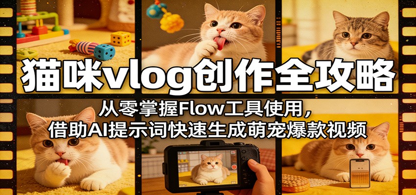 猫咪vlog创作全攻略：从零掌握Flow工具使用，借助AI提示词快速生成萌宠爆款视频-AI学习库