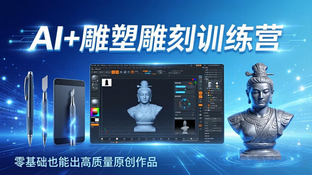 AI+雕塑雕刻训练营：从AI创作、大模型训练到3D雕刻 + 渲染，零基础也能出高质量原创作品-AI学习库