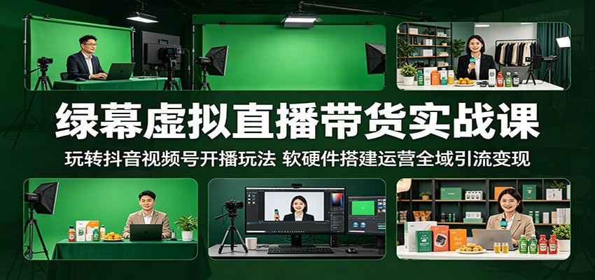 绿幕虚拟直播带货实战课：玩转抖音视频号开播玩法，软硬件搭建运营全域引流变现-AI学习库