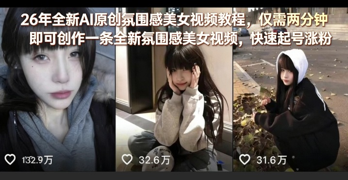 26年全新AI原创氛围感美女视频教程，仅需两分钟即可创作一条全新氛围感美女视频，快速起号涨粉-AI学习库
