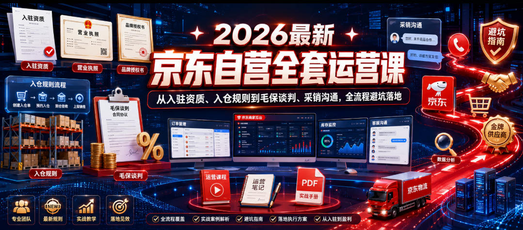 2026最新京东自营全套运营课，从入驻资质、入仓规则到毛保谈判、采销沟通，全流程避坑落地-AI学习库