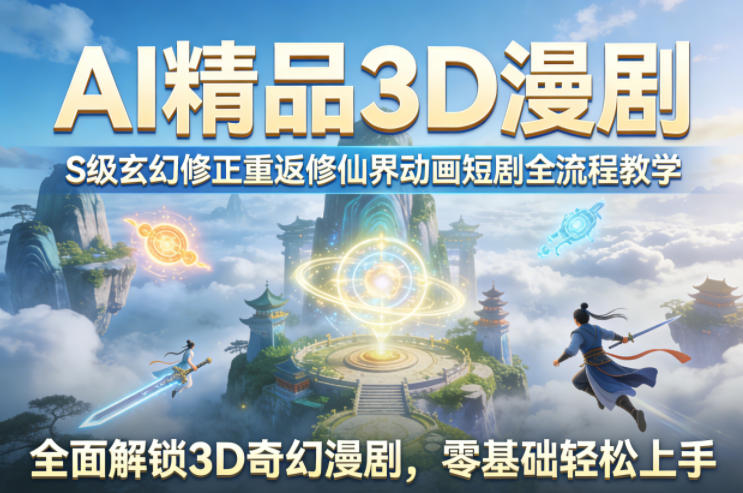 AI精品3D漫剧S级玄幻修正重返修仙界动画短剧全流程教学，全面解锁3D奇幻漫剧，零基础轻松上手-AI学习库