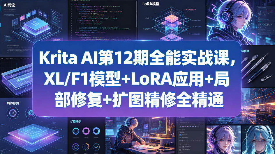 Krita AI第12期全能实战课，XL/F1模型+LoRA应用+局部修复+扩图精修全精通-AI学习库