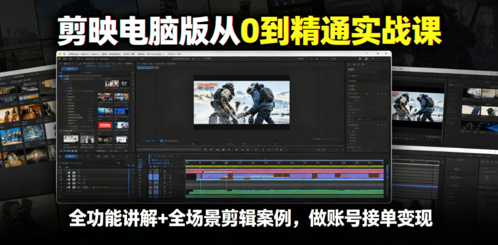 剪映电脑版从0到精通实战课，全功能讲解+全场景剪辑案例，做账号接单变现-AI学习库