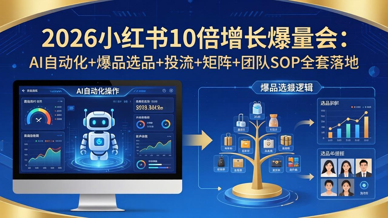 2026小红书10倍增长爆量会：AI自动化+爆品选品+投流+矩阵+团队SOP全套落地-AI学习库