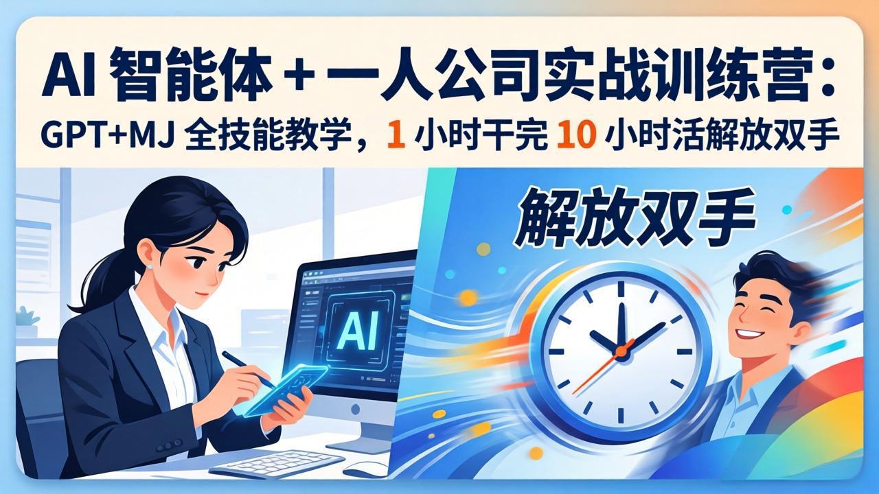 AI 智能体 + 一人公司实战训练营：GPT+MJ 全技能教学，1 小时干完 10 小时活解放双手-AI学习库