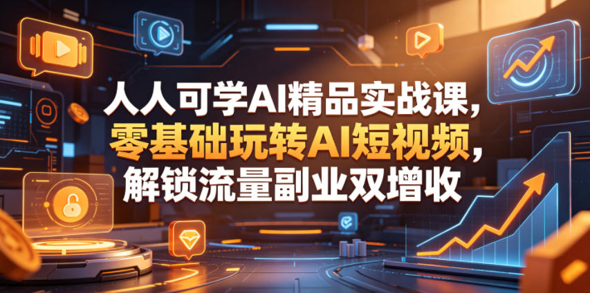 人人可学AI精品实战课，零基础玩转AI短视频，解锁流量副业双增收-AI学习库