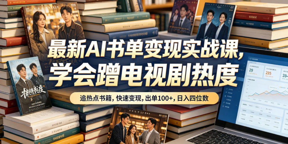 最新AI书单变现实战课，学会蹭电视剧热度，追热点书籍，快速变现，出单100+，日入四位数-AI学习库