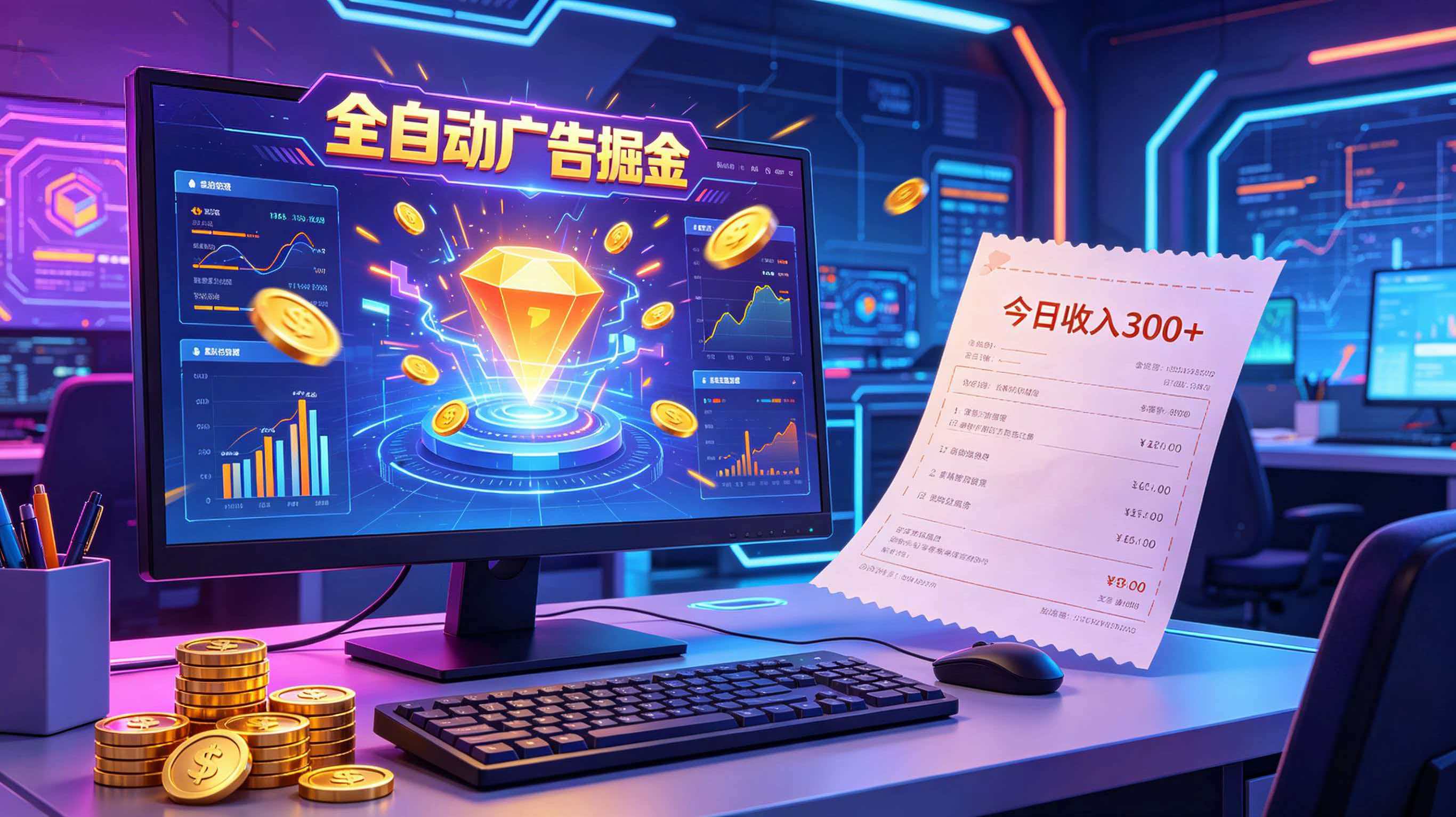 全自动广告掘金，日入300+。全程Ai自动化运行，解放双手，时间自由。收益稳定-AI学习库