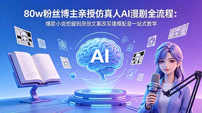 80w粉丝博主亲授仿真人AI漫剧全流程：爆款小说挖掘到原创文案改写建模配音一站式教学-AI学习库
