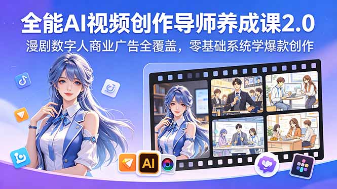 全能AI视频创作导师养成课2.0，漫剧数字人商业广告全覆盖，零基础系统学爆款创作-AI学习库