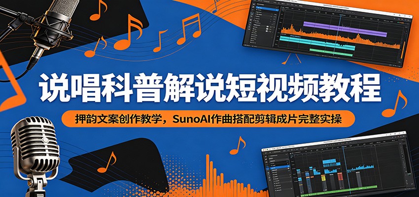 说唱科普解说短视频教程：押韵文案创作教学，SunoAI作曲搭配剪辑成片完整实操-AI学习库