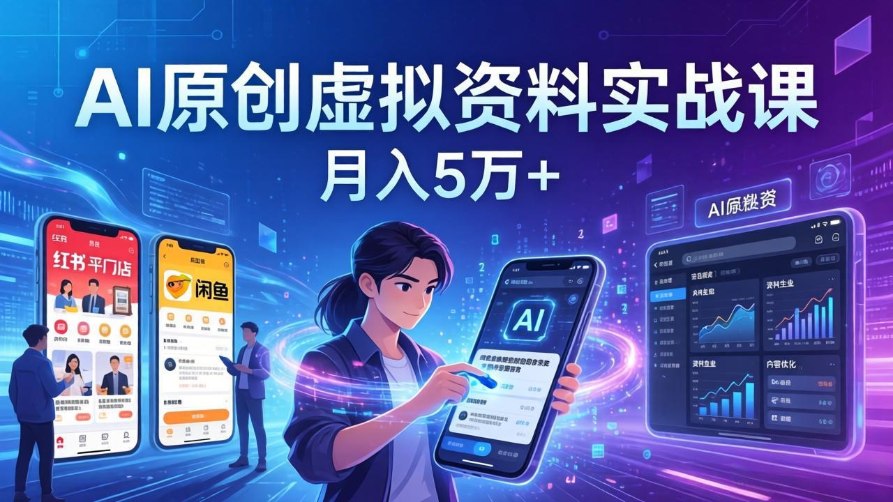 AI原创虚拟资料实战课：2026新机会，小红书闲鱼开店，普通人用AI轻松变现，月入5万+-AI学习库