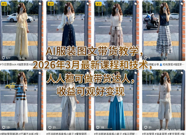 AI服装图文带货教学，2026年3月最新课程和技术，人人都可做带货达人，收益可观好变现-AI学习库