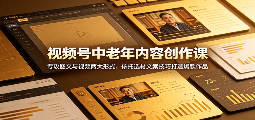 视频号中老年内容创作课：专攻图文与视频两大形式，依托选材文案技巧打造爆款作品-AI学习库