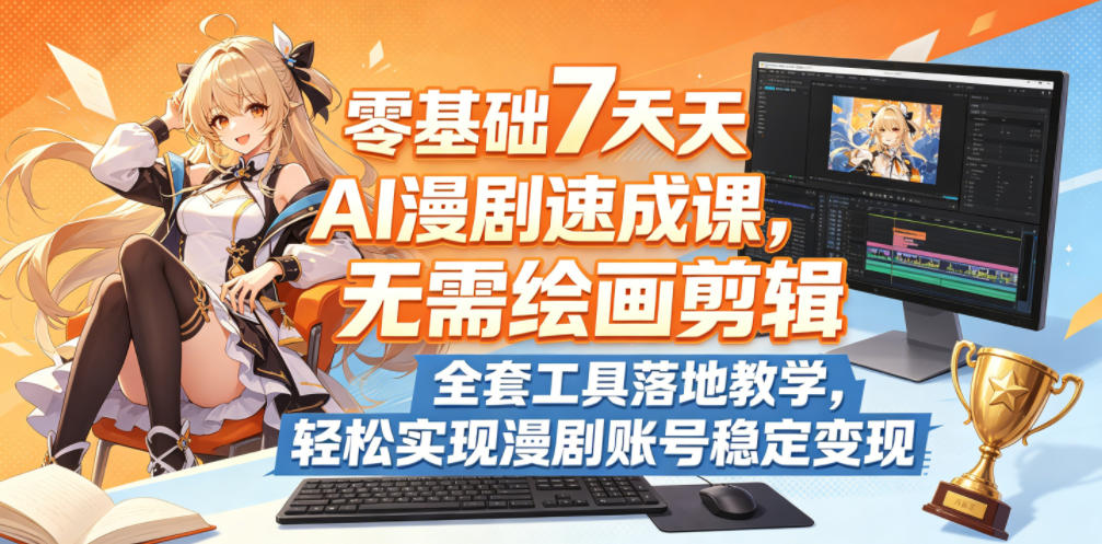 零基础7天AI漫剧速成课，无需绘画剪辑，全套工具落地教学，轻松实现漫剧账号稳定变现-AI学习库