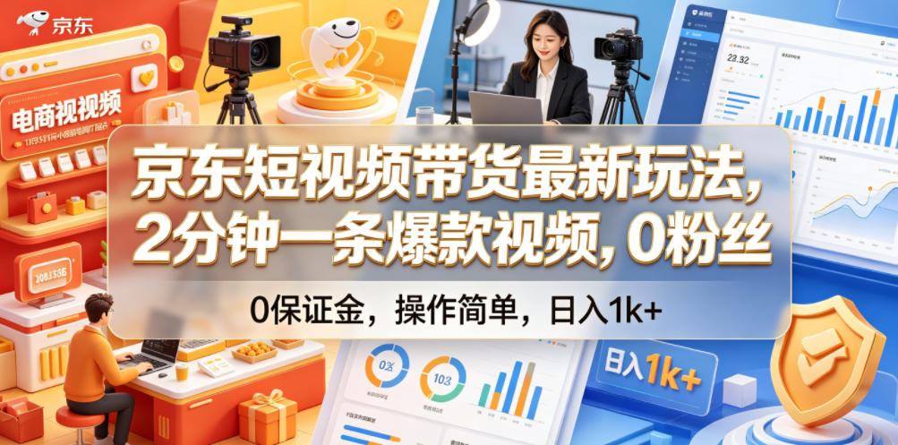 京东短视频带货最新玩法，2分钟一条爆款视频，0粉丝，0保证金，操作简单，日入1k+【揭秘】-AI学习库