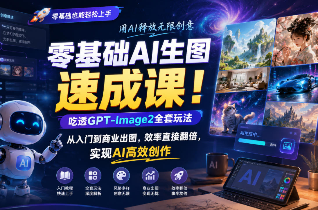 零基础AI生图速成课！吃透GPT-Image2全套玩法，从入门到商业出图，效率直接翻倍，实现AI高效创作-AI学习库