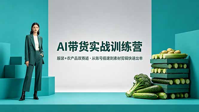 AI带货实战训练营，服装+农产品双赛道，从账号搭建到素材剪辑快速出单-AI学习库