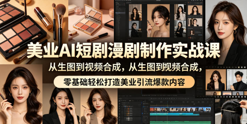 美业AI短剧漫剧制作实战课，从生图到视频合成，零基础轻松打造美业引流爆款内容-AI学习库
