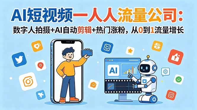 AI短视频一人流量公司：数字人拍摄+AI自动剪辑+热门涨粉，从0到1流量增长-AI学习库