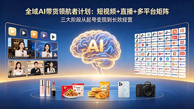 全域AI带货领航者计划：短视频+直播+多平台矩阵，三大阶段从起号变现到长效经营-AI学习库