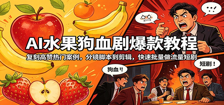 AI水果狗血剧爆款教程：复刻高赞热门案例，分镜脚本到剪辑，快速批量做流量短剧-AI学习库