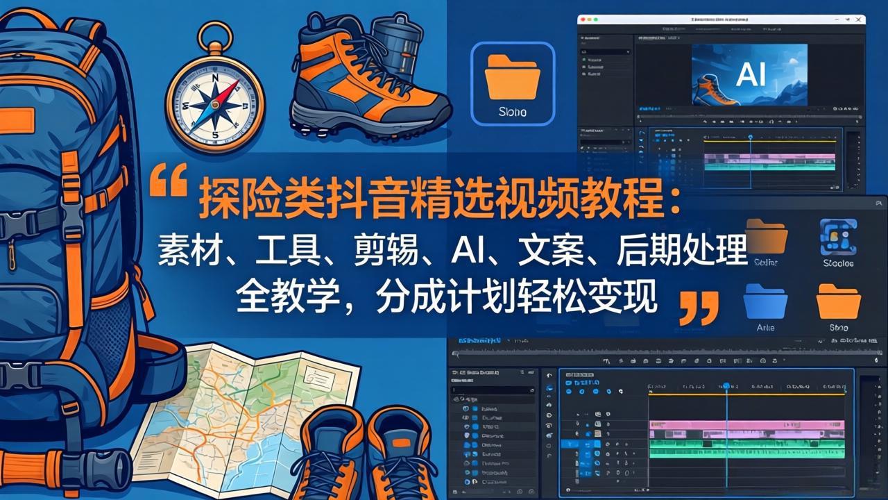 探险类抖音精选视频教程：素材、工具、剪辑、AI、文案、后期处理全教学，分成计划轻松变现-AI学习库