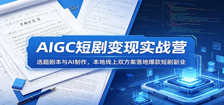 AIGC短剧变现实战营：选题剧本与AI制作，本地线上双方案落地爆款短剧副业-AI学习库