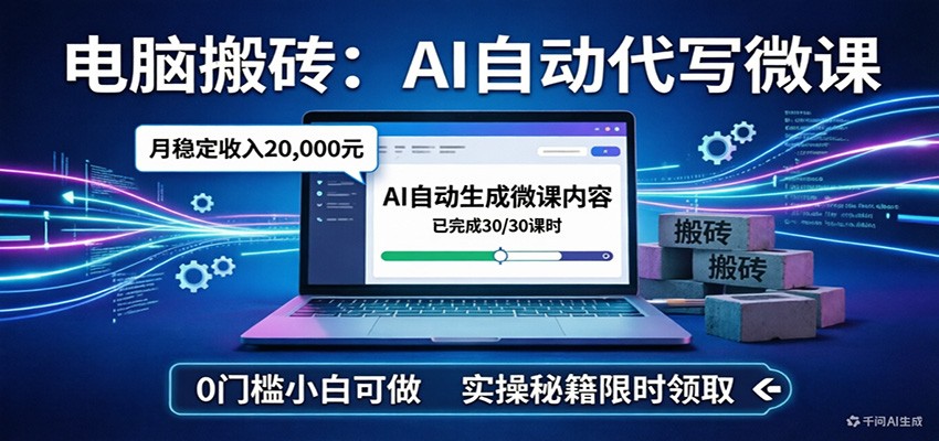 电脑搬砖AI自动代写微课，月稳定2W，0门槛小白可做，实操秘籍-AI学习库