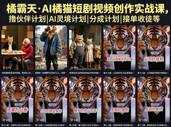 橘霸天·AI橘猫短剧视频创作实战课，撸伙伴计划|AI灵境计划|分成计划|接单收徒等-AI学习库