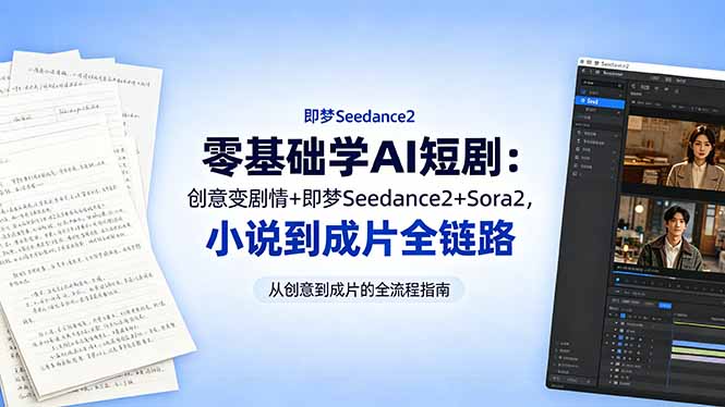 零基础学AI短剧：创意变剧情+即梦Seedance2+Sora2，小说到成片全链路-AI学习库