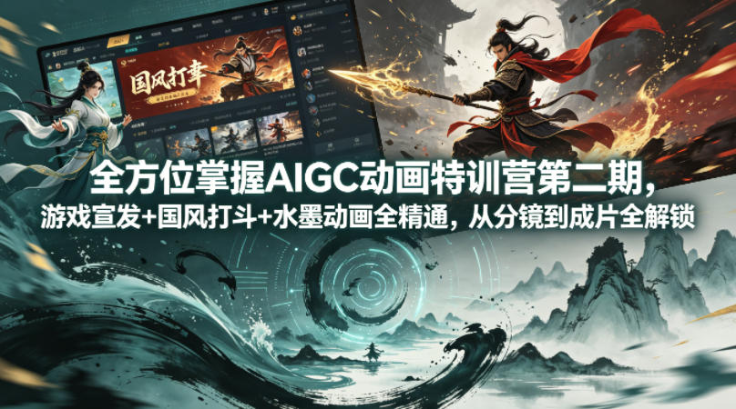 全方位掌握AIGC动画特训营第二期，游戏宣发+国风打斗+水墨动画全精通，从分镜到成片全解锁-AI学习库