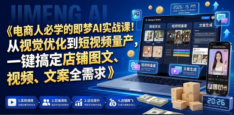 电商人必学的即梦AI实战课！从视觉优化到短视频量产，一键搞定店铺图文、视频、文案全需求-AI学习库