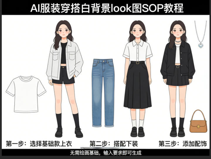 AI服装穿搭白背景look图SOP教程，不用会画画，提几句具体要求，AI就能还你一个奇迹-AI学习库