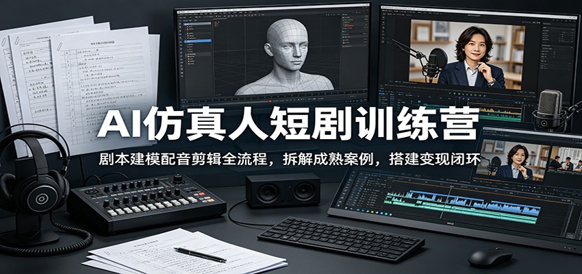 AI仿真人短剧训练营:剧本建模配音剪辑全流程,拆解成熟案例,搭建变现闭环-AI学习库