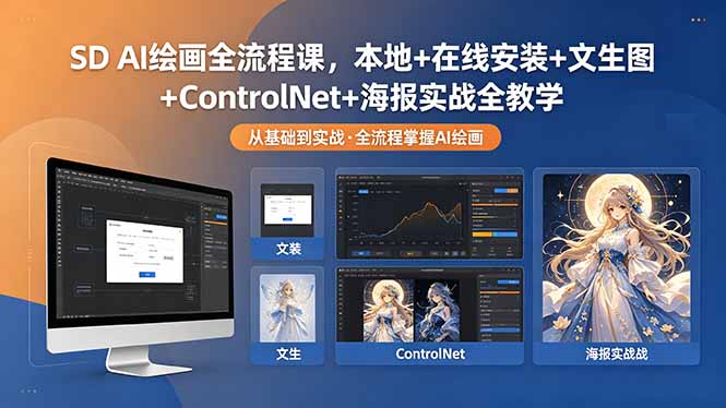 SD AI绘画全流程课，本地+在线安装+文生图+ControlNet+海报实战全教学-AI学习库