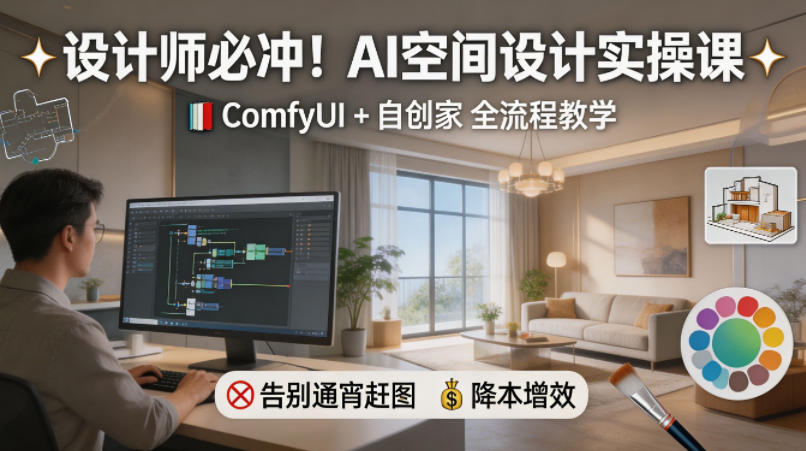 设计师必冲！AI空间设计实操课，ComfyUI+自创家全教学，告别通宵赶图，降本增效-AI学习库