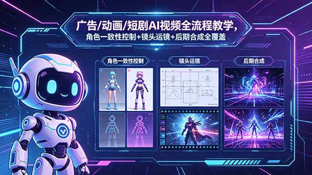 广告/动画/短剧AI视频全流程教学，角色一致性控制+镜头运镜+后期合成全覆盖-AI学习库