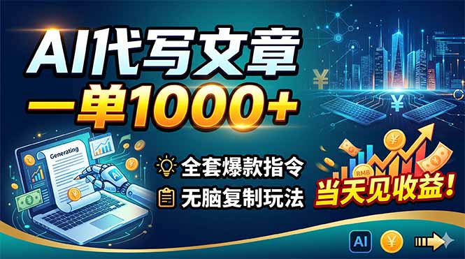 AI代写文章，一单1000+，全套爆款指令+无脑复制玩法，当天见收益！-AI学习库