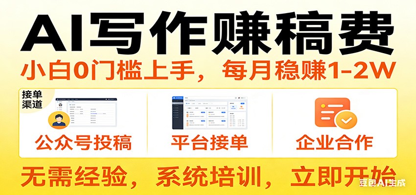 用AI写作赚稿费，提供接单渠道，每月稳赚1-2W，小白0门槛上手！-AI学习库