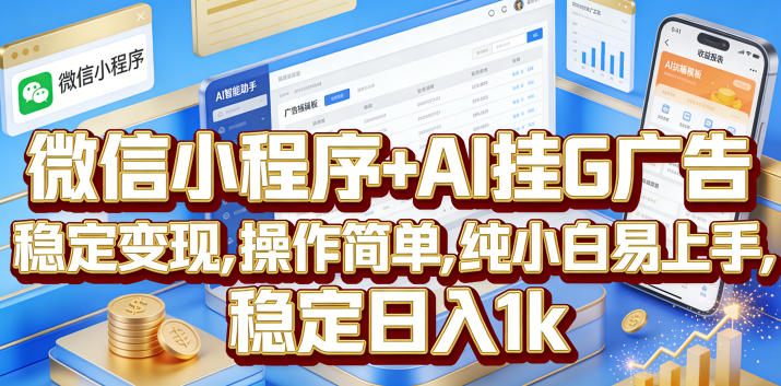 微信小程序+AI挂G广告，稳定变现，操作简单，纯小白易上手，稳定日入1k【揭秘】-AI学习库