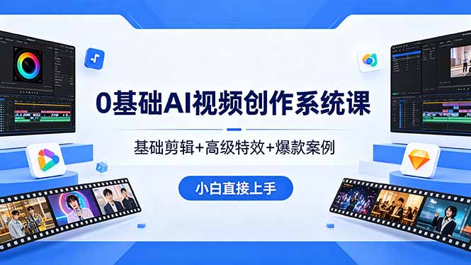 0基础AI视频创作系统课，基础剪辑+高级特效+爆款案例，小白直接上手-AI学习库