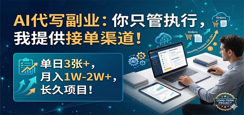 AI代写副业：你只管执行，我提供接单渠道！单日3张+，月入1W-2W+，长久项目-AI学习库