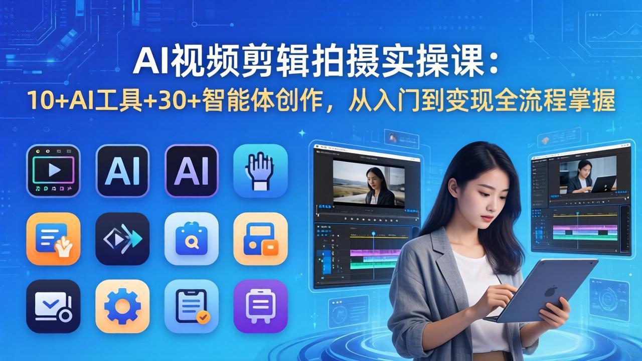 AI 视频剪辑拍摄实操课：10+AI工具+30+智能体创作，从入门到变现全流程掌握-AI学习库