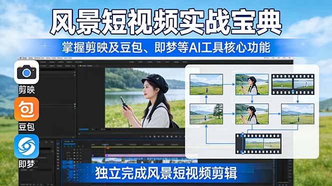 风景短视频实战宝典：掌握剪映及豆包、即梦等AI工具的核心功能，独立完成风景短视频剪辑-AI学习库